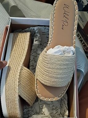 Wild Pair Cream Woven Espadrille Platform Slide Sandals